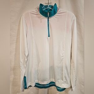 White and Teal Quarter-Zip Pullover
